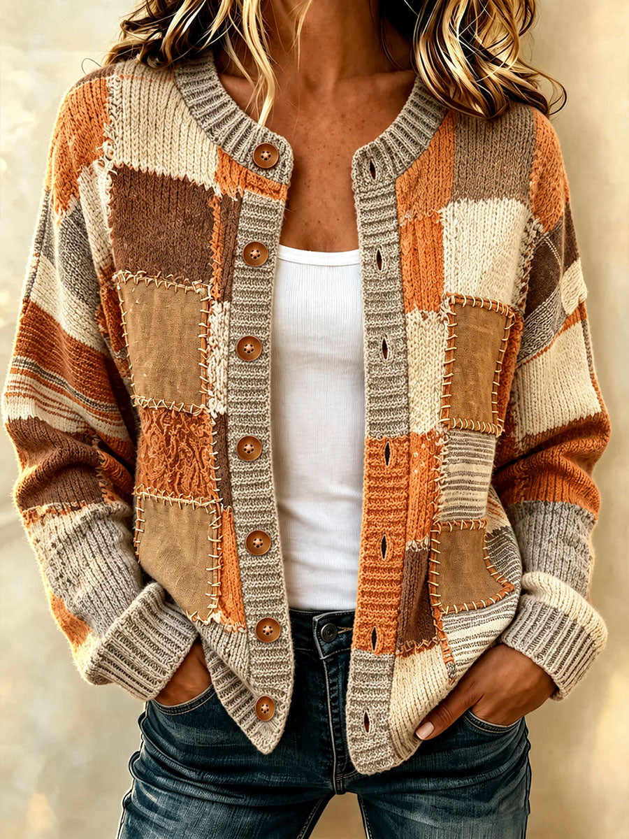 Women's Plaid Art Print Casual Cardigan