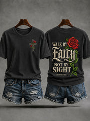 Women's 'Walk By Faith Not By Sight' Printed Casual T-Shirt