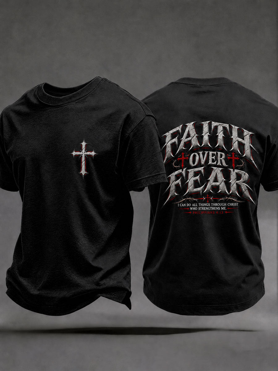 Men's Faith Over Fear Printed Casual T-Shirt