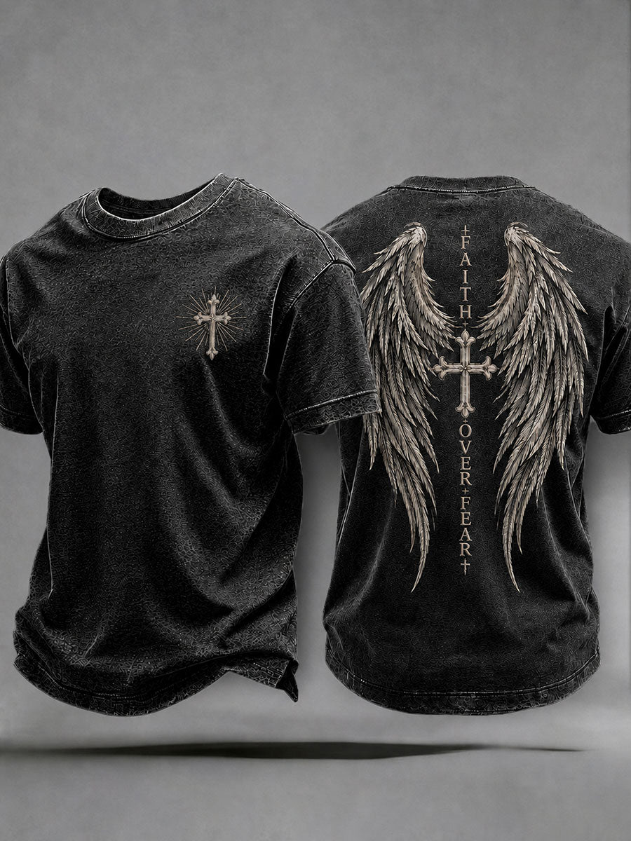 Men's Faith Over Fear Printed Casual T-Shirt