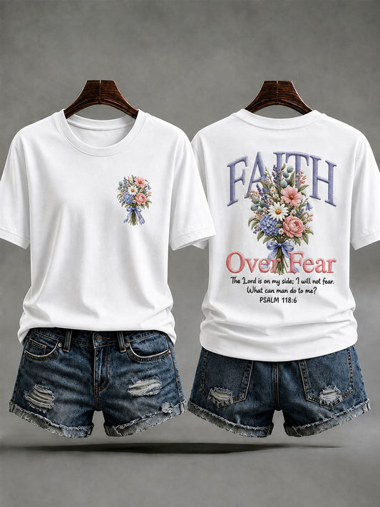 Women's Faith Over Fear Printed Casual T-Shirt