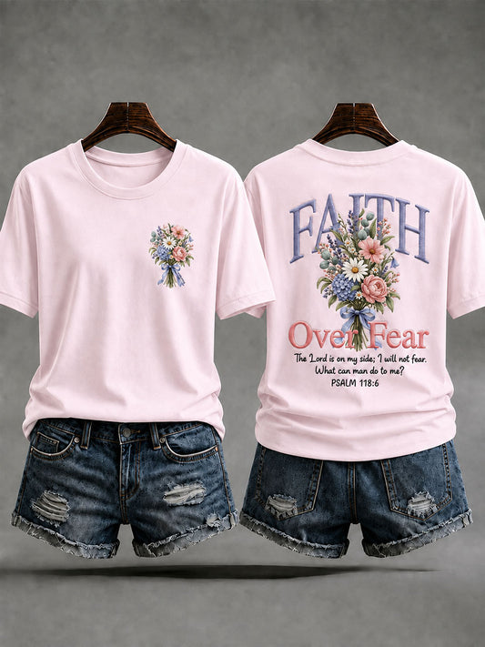 Women's Faith Over Fear Printed Casual T-Shirt