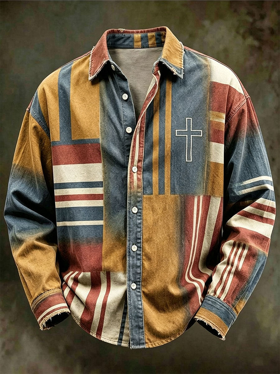 Men's Cross Pattern Patchwork Art Shirt