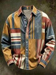 Men's Cross Pattern Patchwork Art Shirt