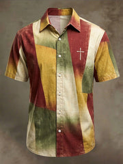 Men's Cross Pattern Patchwork Art Shirt
