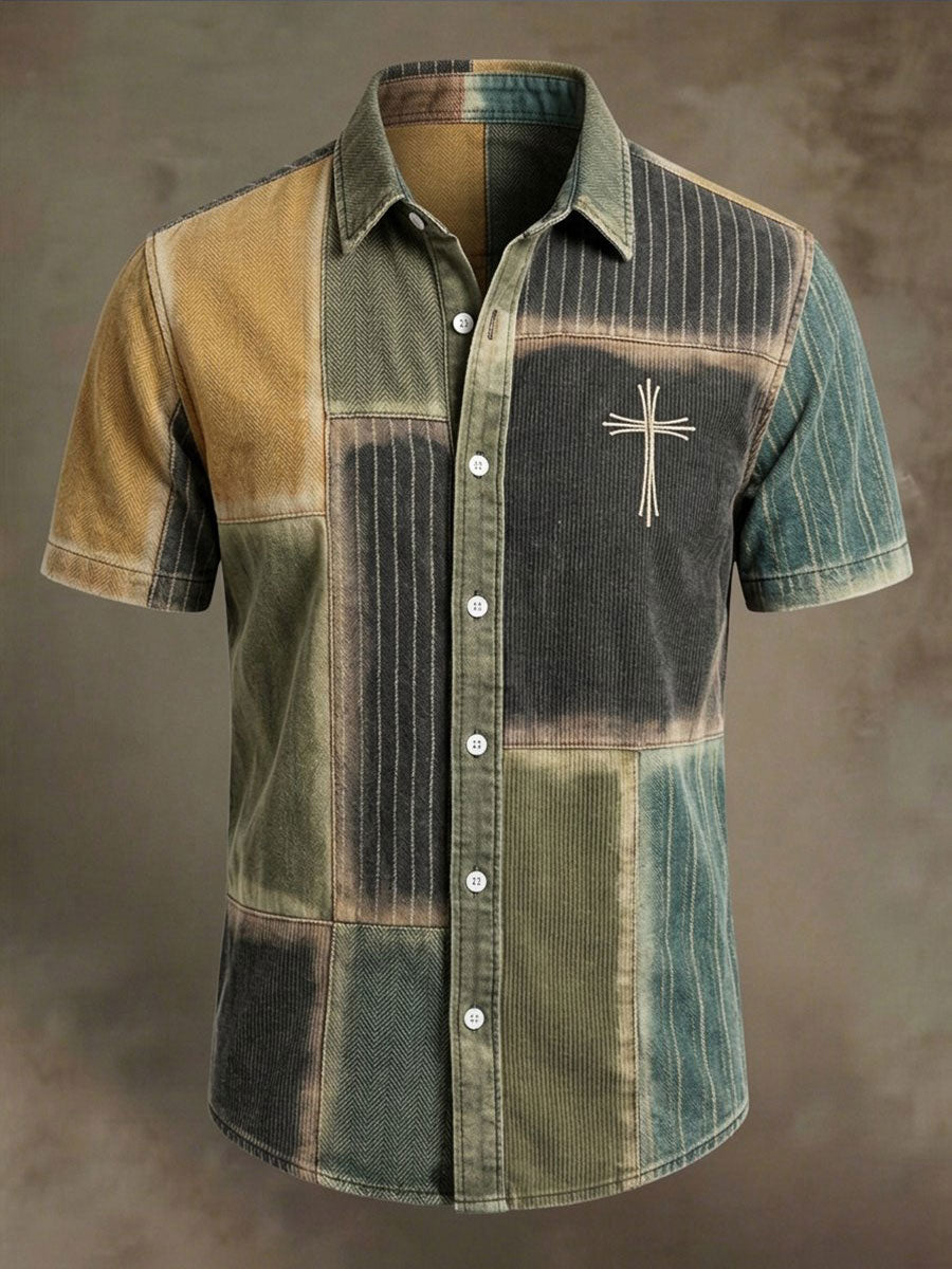 Men's Cross Pattern Patchwork Art Shirt