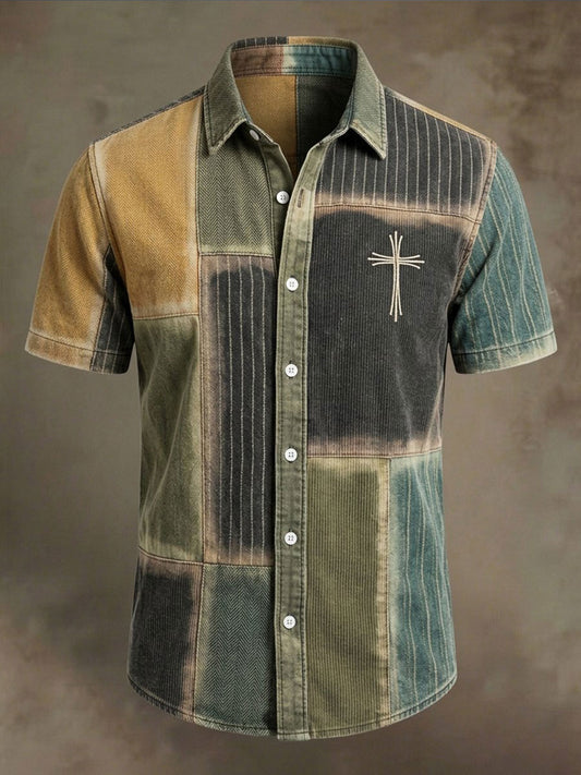 Men's Cross Pattern Patchwork Art Shirt