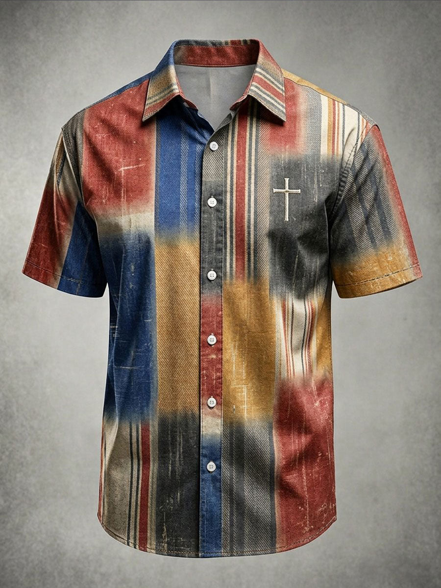 Men's Cross Pattern Patchwork Art Shirt