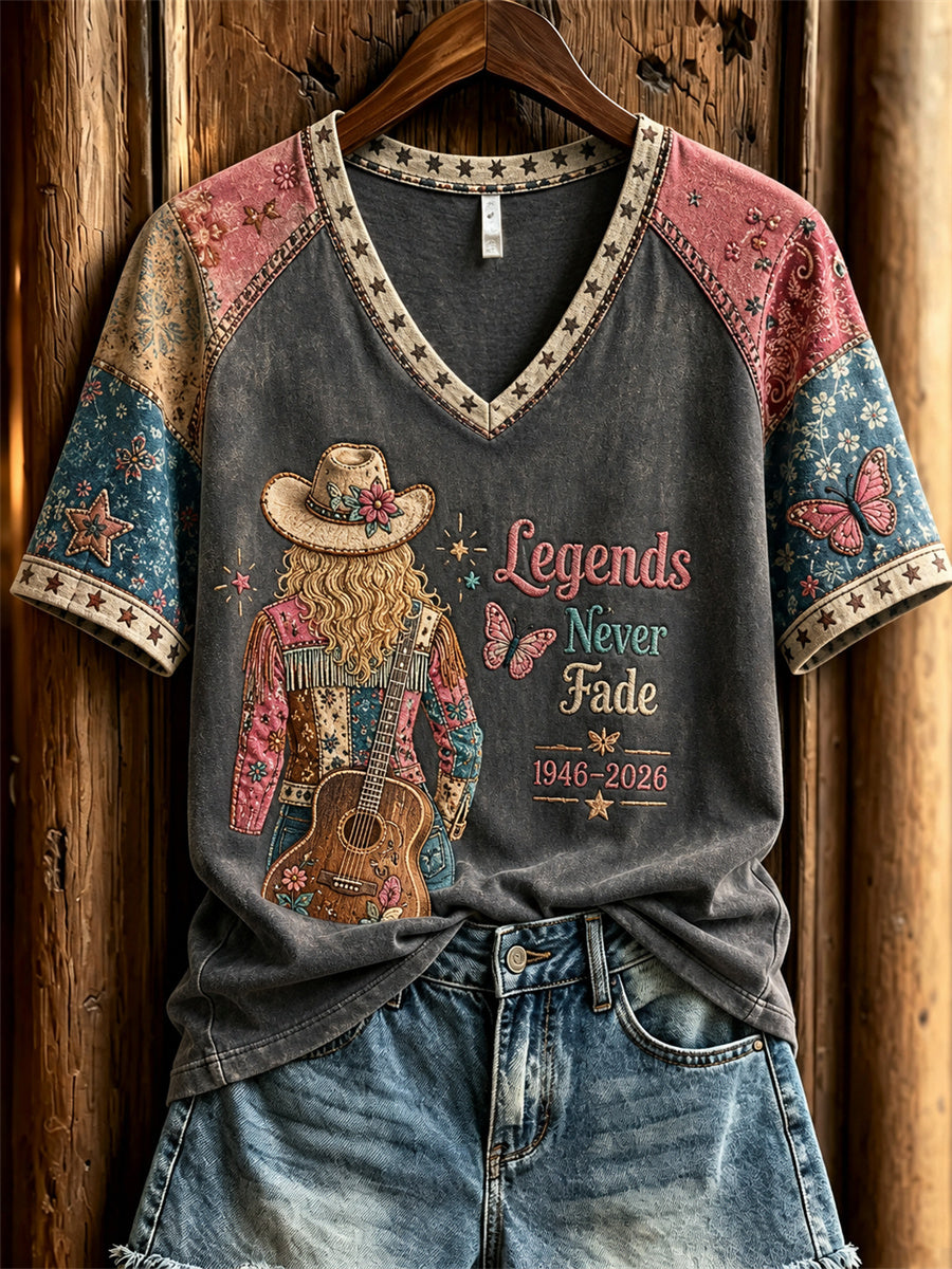 Women's Country Music Angel Inspired Vintage Print Memorial short-sleeved T-shirt