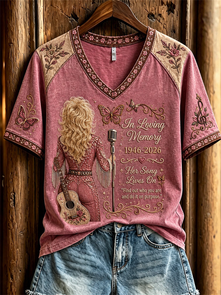 Women's Country Music Angel Inspired Vintage Print Memorial short-sleeved T-shirt