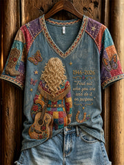 Women's Country Music Angel Inspired Vintage Print Memorial short-sleeved T-shirt