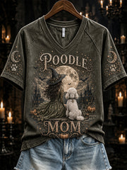 Women's Halloween theme witch and dog pattern design casual short-sleeve T-shirt