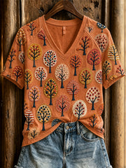 Women's Autumn tree pattern dot art casual short-sleeve T-shirt