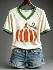 Women's Fall Pumpkin Patchwork Art T-Shirt