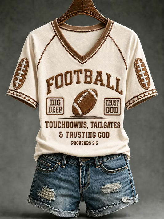Women's TOUCHDOWNS  TAILGATES & TRUSTING GOD V-neck T-shirt