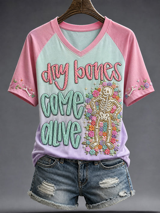 Women's Faith Lover Dry Bones Come Alive Halloween Printed T-shirt