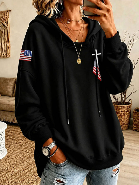 Women’s Cross Print Casual Hoodie