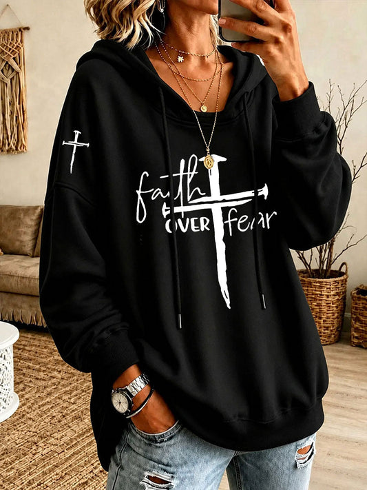 Women’s 'Faith Over Fear' Printed Casual Hoodie