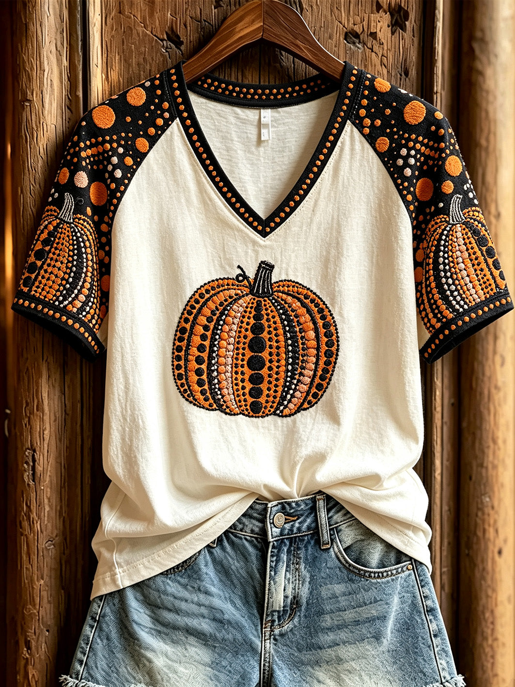 Women's Polka Dot Pumpkin Pattern Casual  Short-sleeved T-shirt