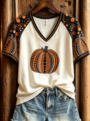 Women's Polka Dot Pumpkin Pattern Casual  Short-sleeved T-shirt