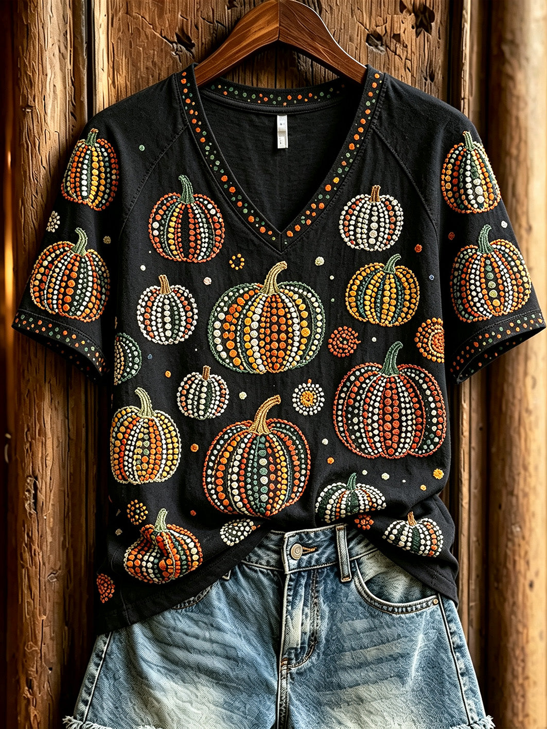 Women's Polka Dot Pumpkin Pattern Casual  Short-sleeved T-shirt