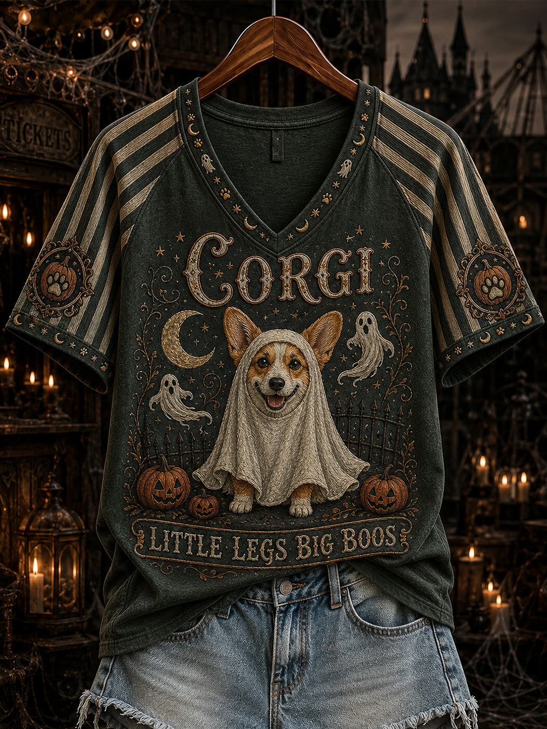 Women's Halloween Cute Dog Pattern Printed Casual Short Sleeve T-shirt