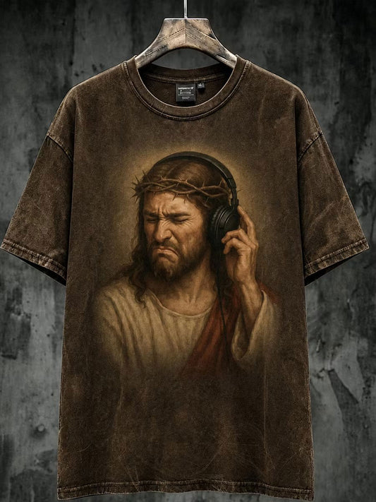 Men's Retro God's Music Art Printed Casual T-shirt