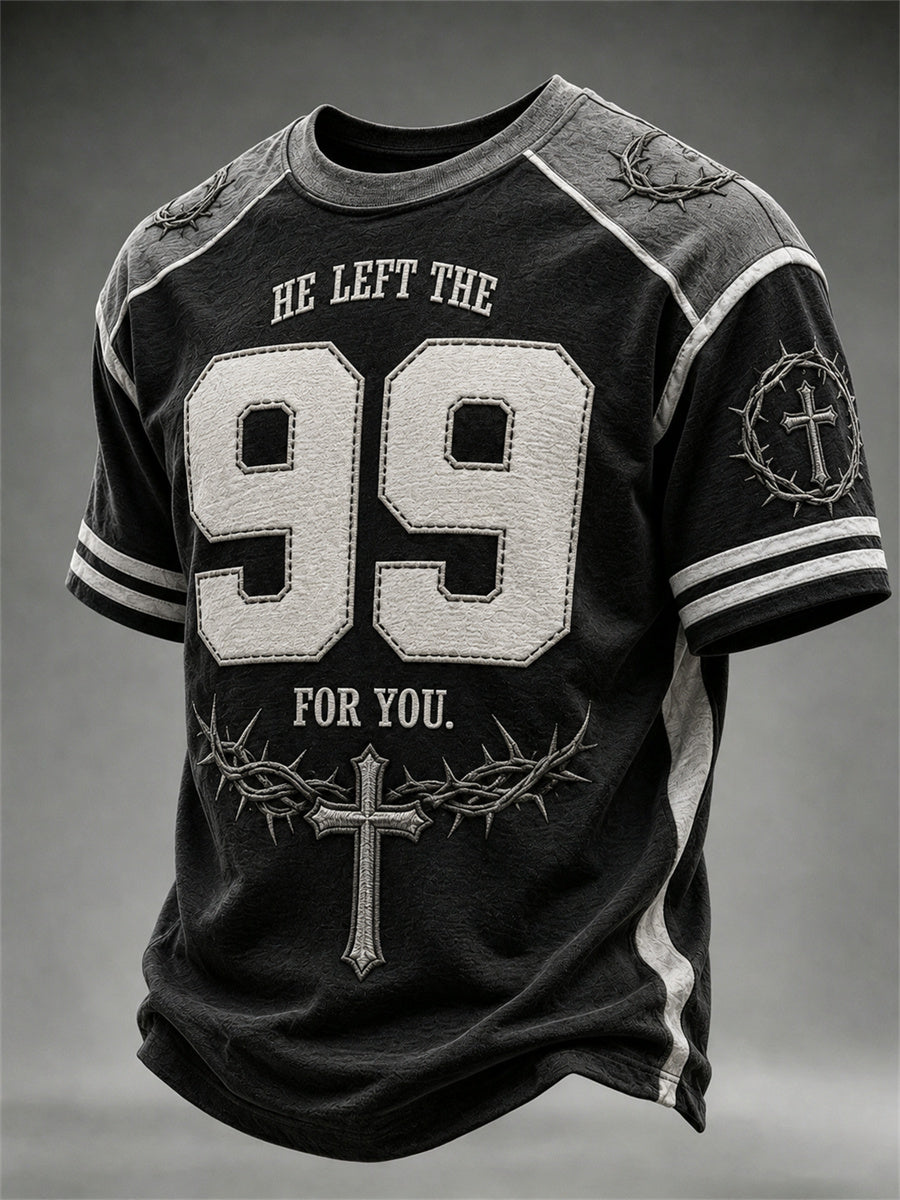 Men's He Left The 99 For You Christian Jersey Print short sleeves t-shirt