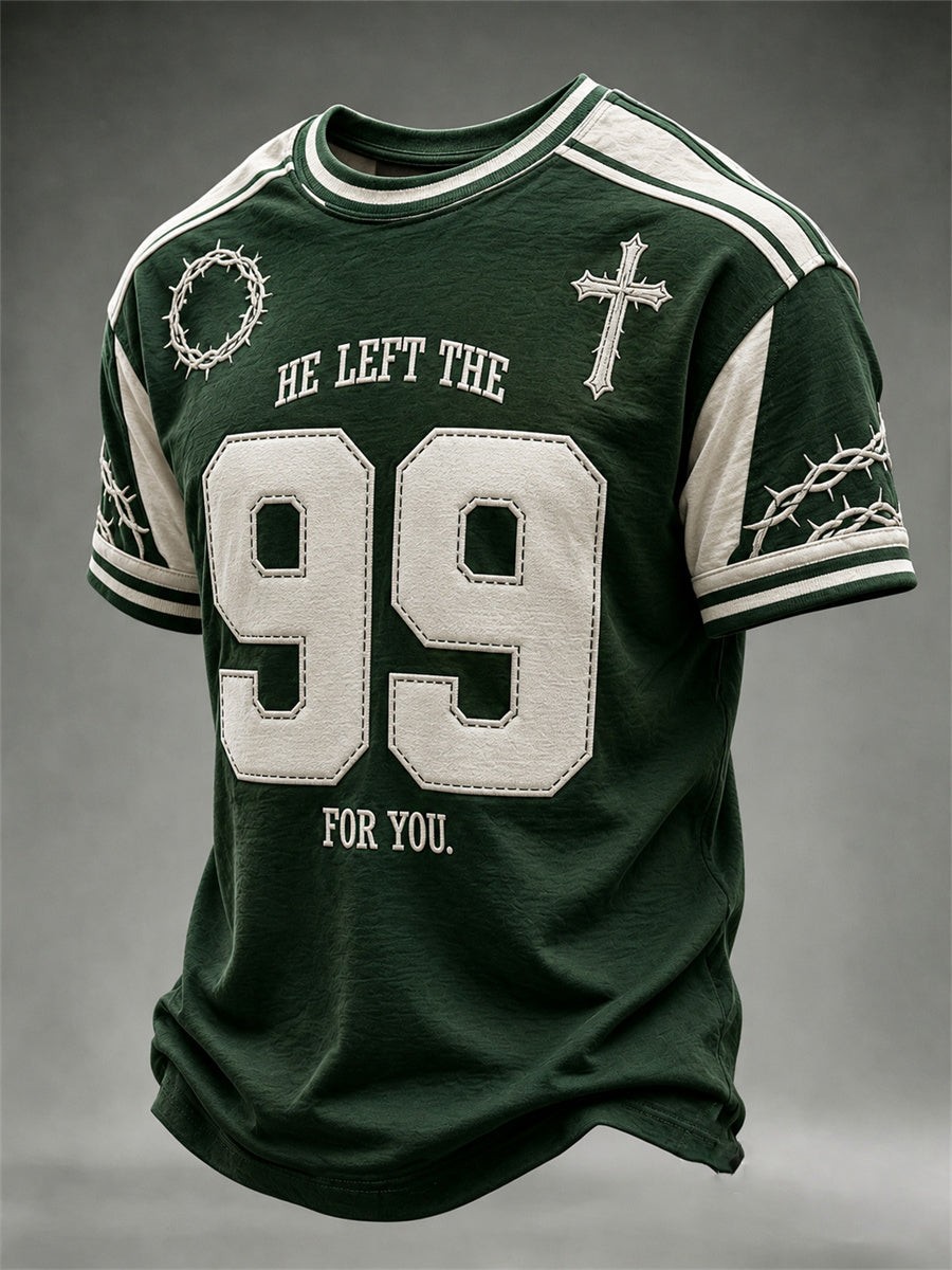 Men's He Left The 99 For You Christian Jersey Print short sleeves t-shirt
