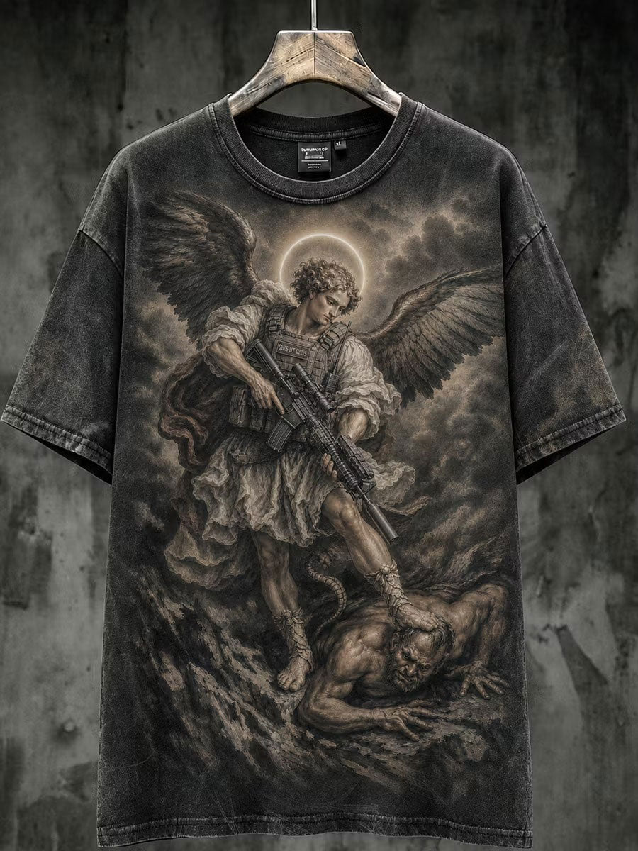 Men's Retro Saint Michael Archangel Art Printed Casual T-shirt