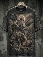 Men's Retro Saint Michael Archangel Art Printed Casual T-shirt