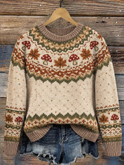 Women's Autumn Mushroom And Maple Leaf Pattern Casual Sweater