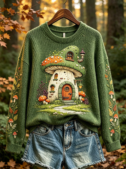 Women's autumn forest fun mushroom pattern design casual sweater