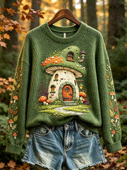 Women's autumn forest fun mushroom pattern design casual sweater
