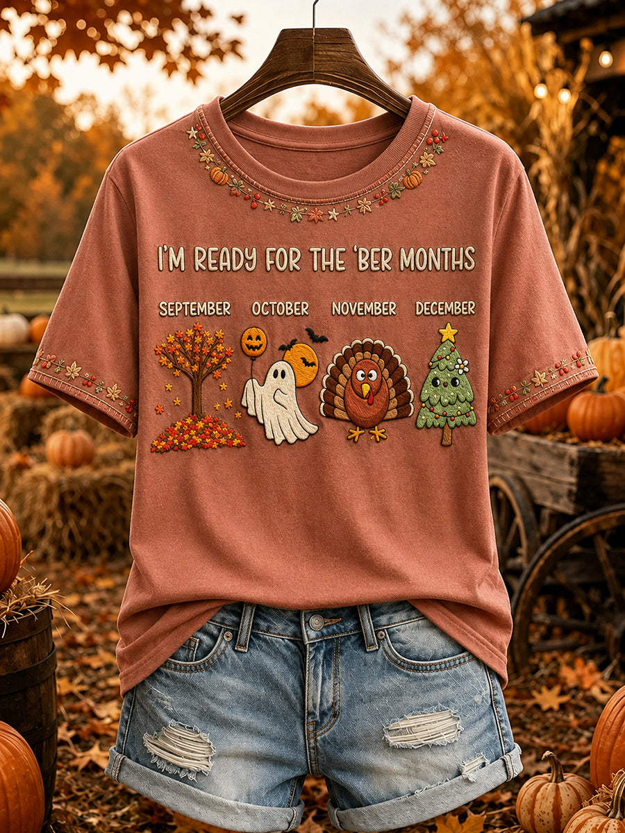 Women's Vintage I'm Ready For The Ber Months Print Short-sleeved T-shirt