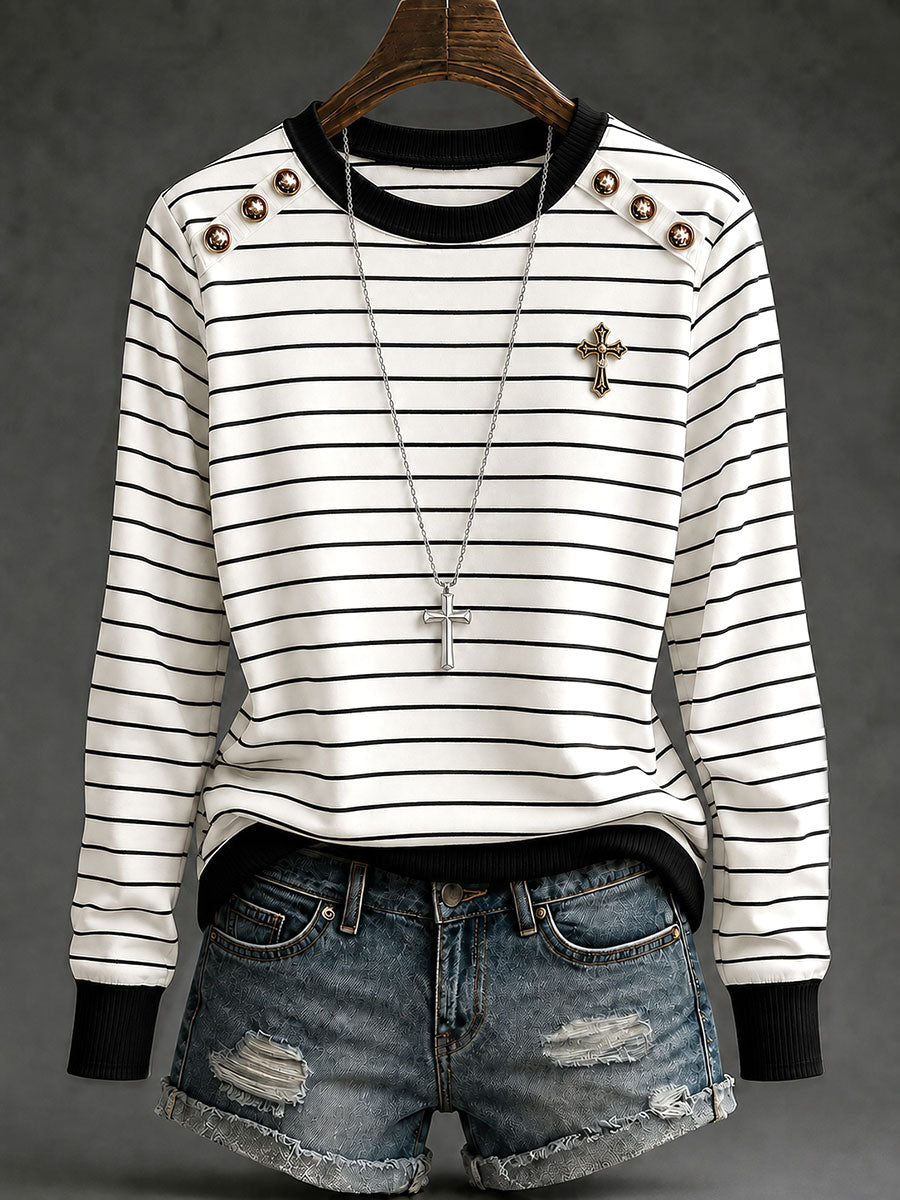 Women's Cross Striped Long-Sleeve T-Shirts