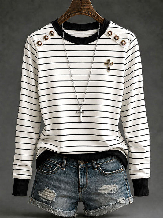 Women's Cross Striped Long-Sleeve T-Shirts
