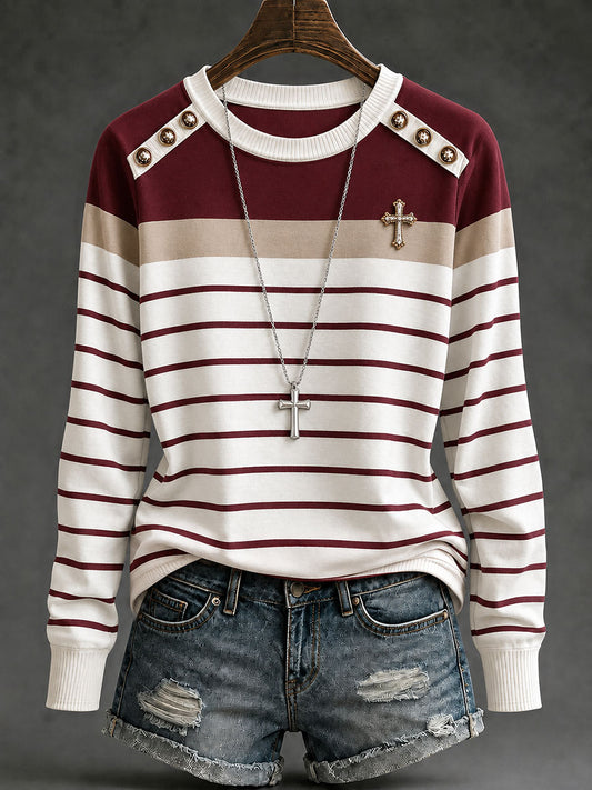 Women's Cross Striped Long-Sleeve T-Shirts