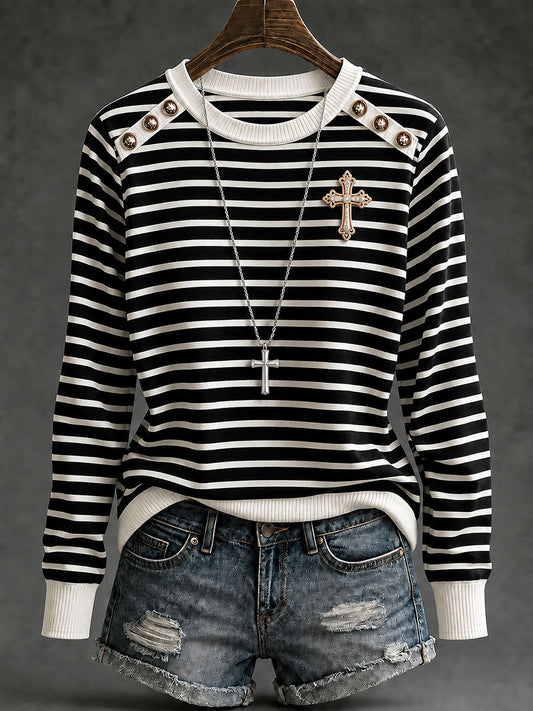 Women's Cross Striped Long-Sleeve T-Shirts