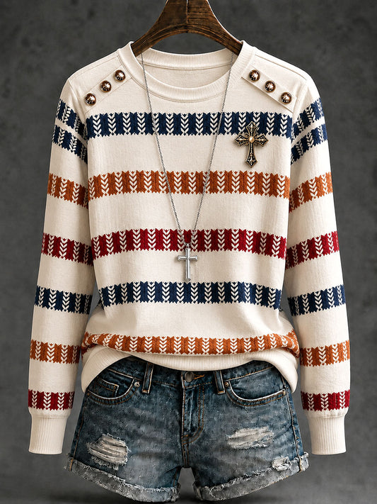 Women's Cross Striped Long-Sleeve T-Shirts