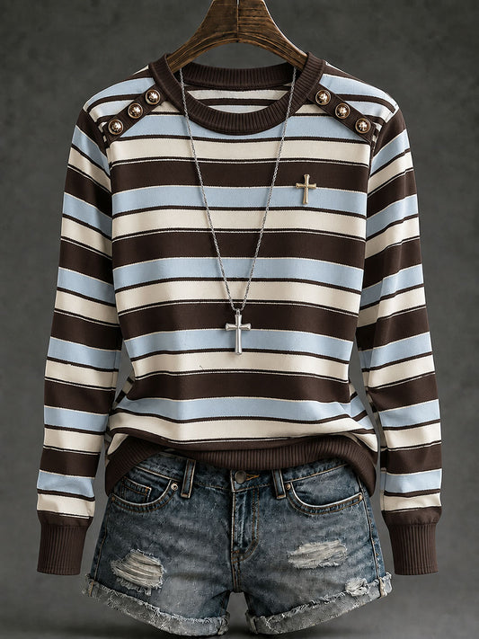 Women's Cross Striped Long-Sleeve T-Shirts