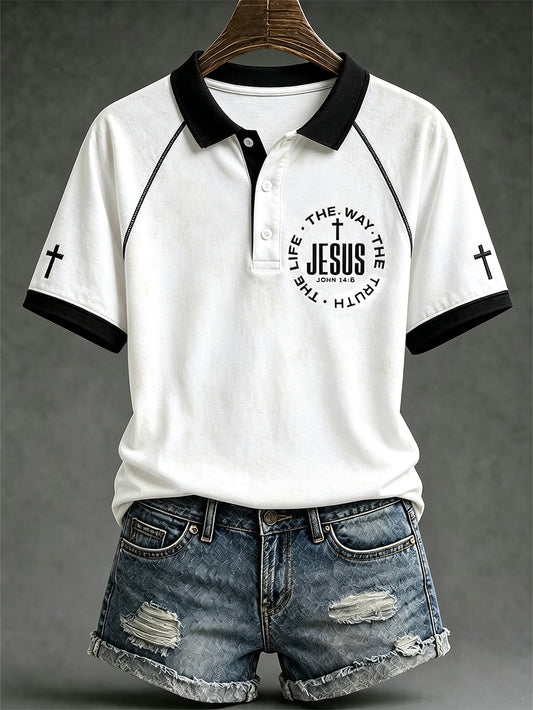 Women's faith theme fun slogan casual polo T-shirt