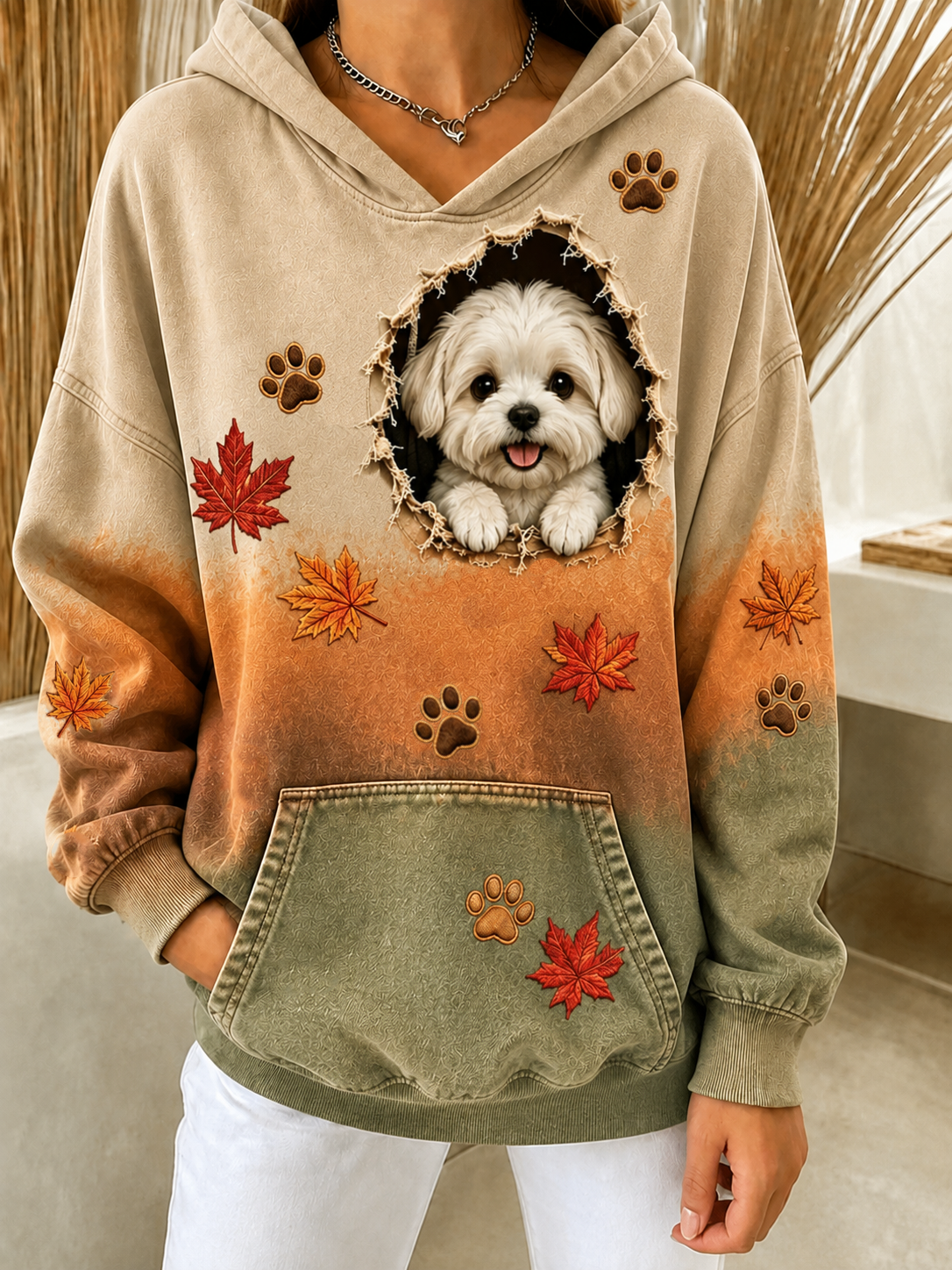 Women's Fun Autumn Dog Regular Sweatshirt