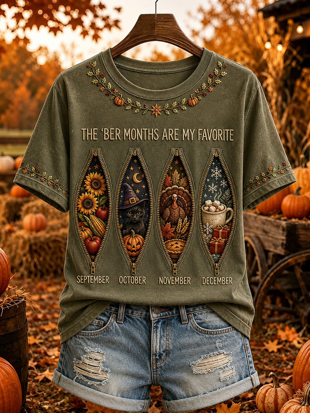Women's autumn and winter theme pattern design casual short-sleeve T-shirt