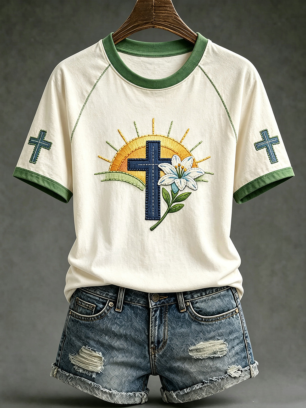 Women's faith-themed pattern printed casual short sleeve T-shirt