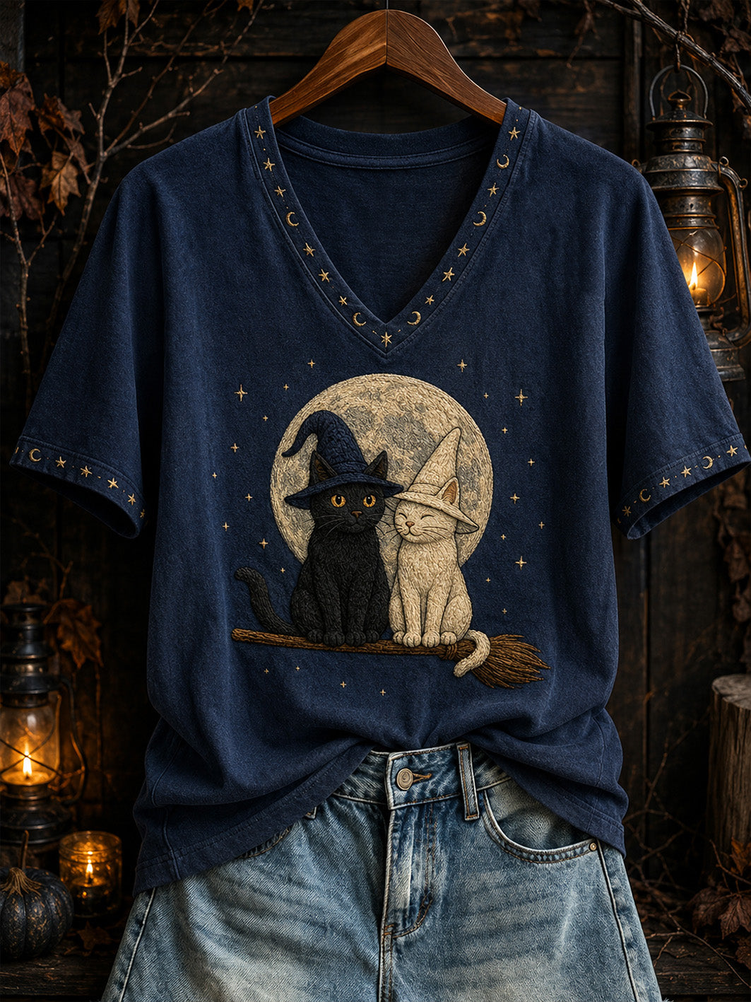 Women's Halloween Cute Cat Pattern Print Casual Short Sleeve T-shirt
