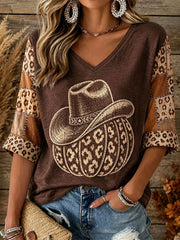 Women's Autumn Western Style Pumpkin V-Neck T-Shirts