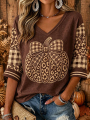 Women's Autumn Pumpkin V-Neck T-Shirts
