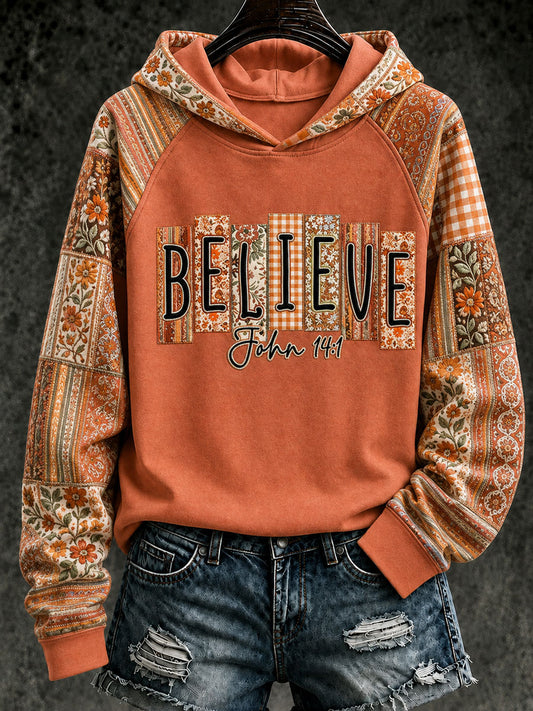 Women's BELIEVE Printed Casual Hoodie