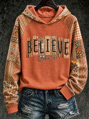 Women's BELIEVE Printed Casual Hoodie